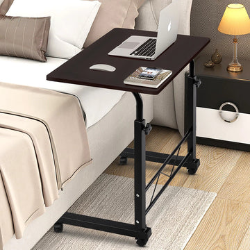 Adjustable Portable Industrial Side Table Laptop Desk with Wheels Black