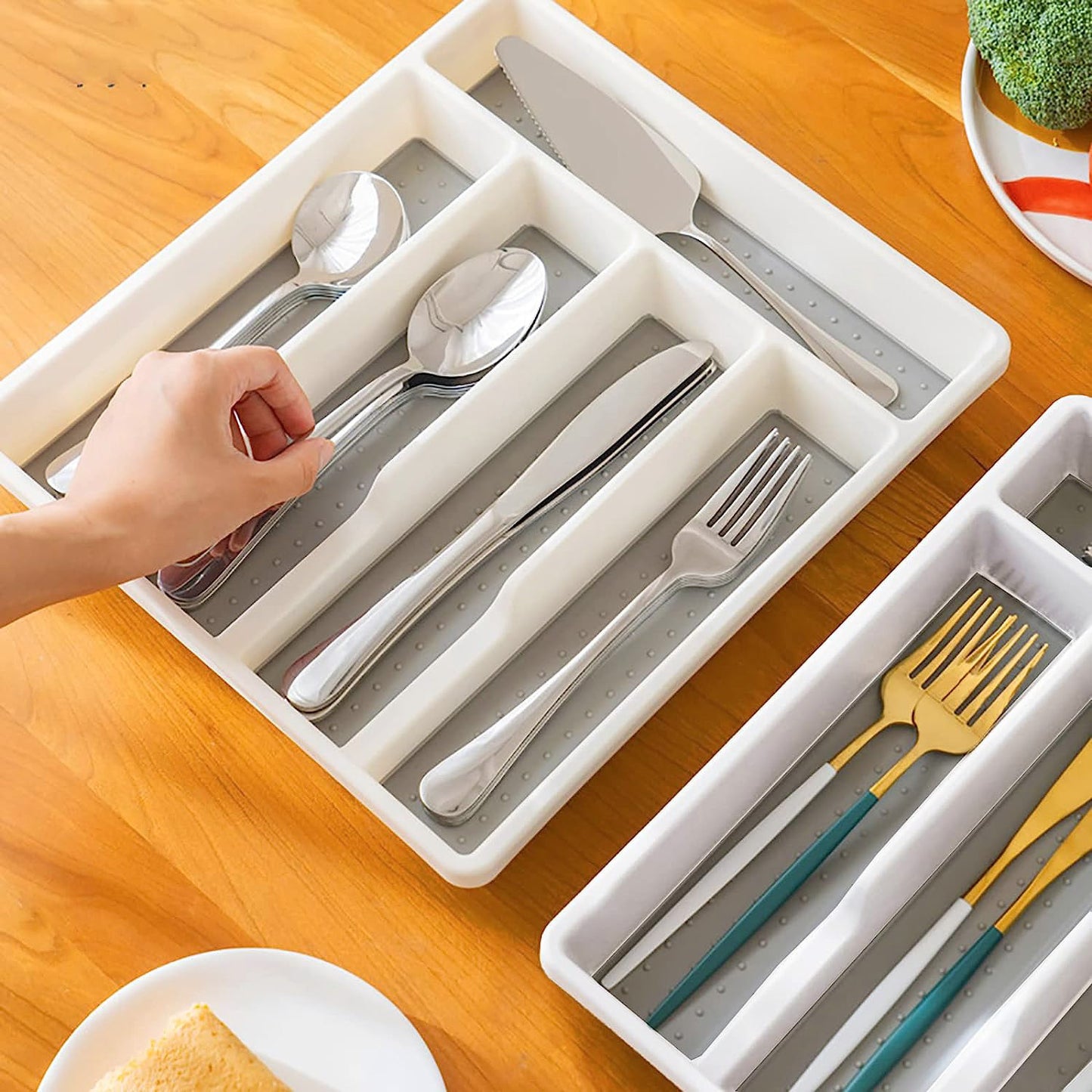 Large 5-Compartment Cutlery Silverware Utensils Tray Kitchen Drawer Divider Organizer