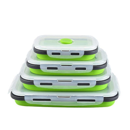 Pack of 4 Collapsible Silicone Food Storage Containers with Airtight Lid Green