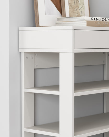 Spacious 7 Tier Wooden Shoe Rack Organizer Shelf Cabinet White