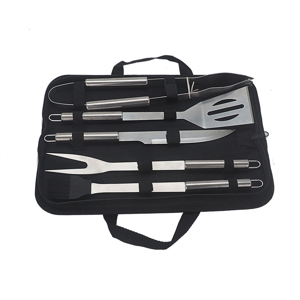 6PC Stainless Steel BBQ Utensil Set with Carrying Bag for Outdoor Grilling