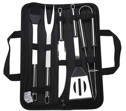 6PC Stainless Steel BBQ Utensil Set with Carrying Bag for Outdoor Grilling