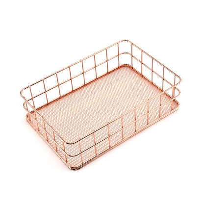 Elegant Rose Gold Metal Storage Basket Desktop Organizer