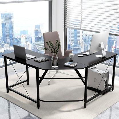 Double Workstation Modern Corner Office Computer Desk - Black