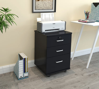 Stylish 3 Drawer Bedside Table Cabinet with Wheels Black