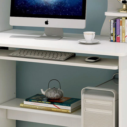 Stylish Computer Desk Home Office Workstation with Shelf and Cabinet White
