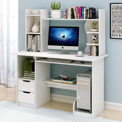 Stylish Computer Desk Home Office Workstation with Shelf and Cabinet White