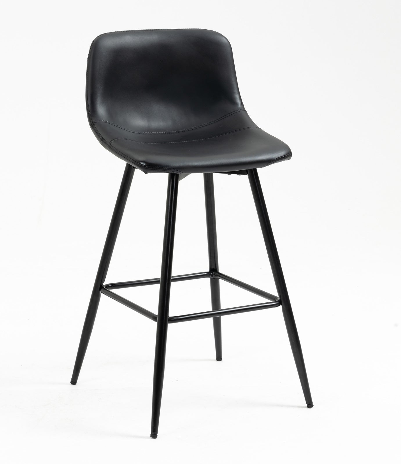 Set of 2 Modern Faux Leather Bar Stools Black