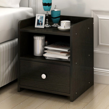 Elegant Black Wood Bedside Table with Drawer for Modern Bedrooms