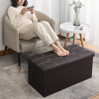 XL Foldable PU Leather Storage Ottoman Dark Brown