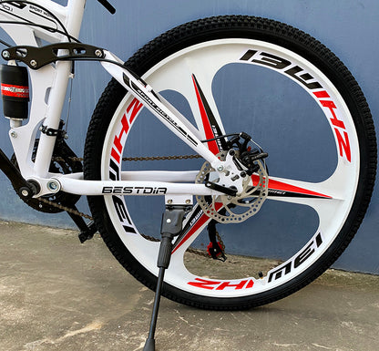 21 Speed Dual Suspension Foldable Mountain Bike Best Off-Road Bicycle White Black