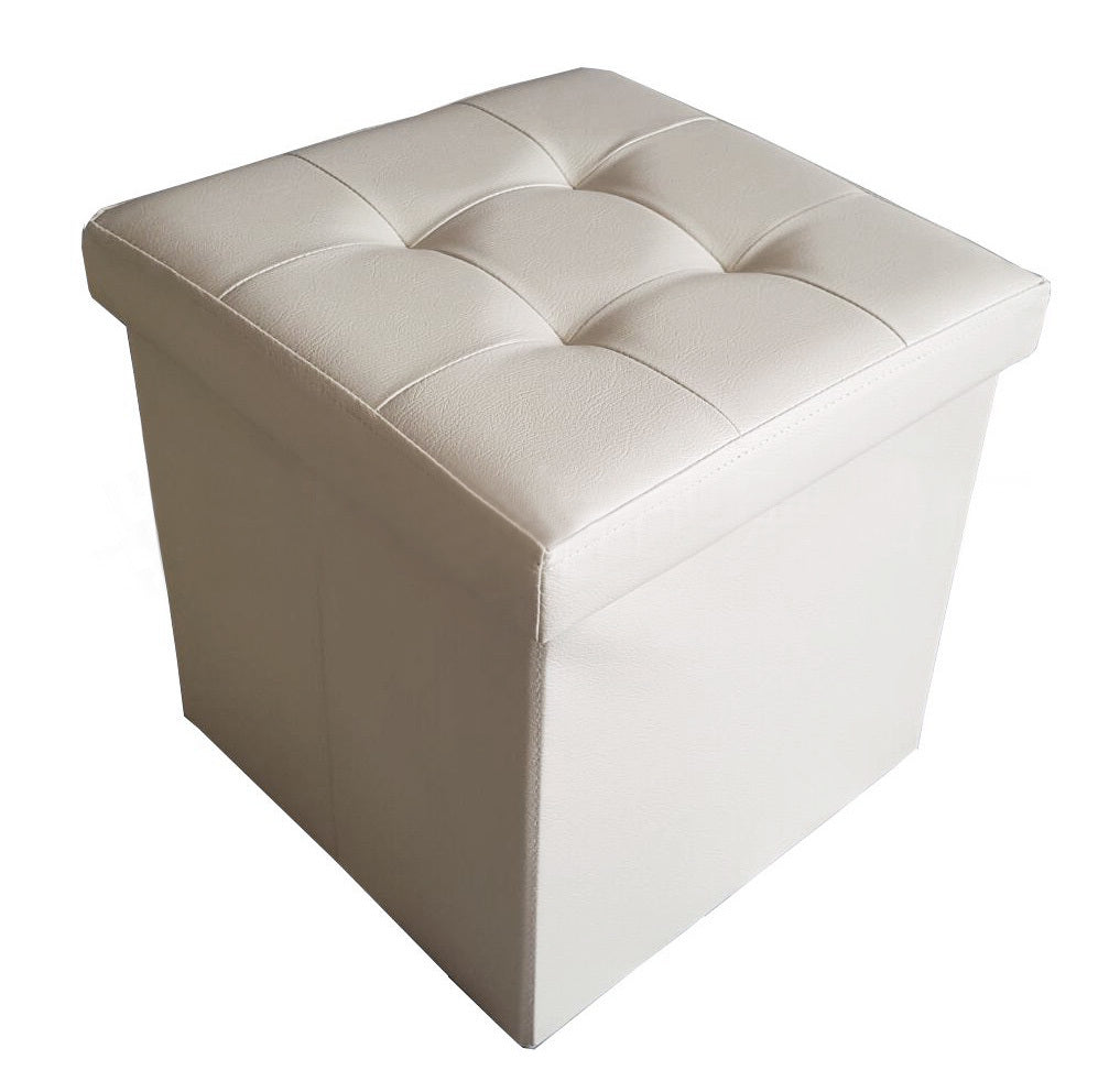 50L Foldable PU Leather Storage Ottoman White