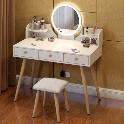 Large LED Vanity Table with Mirror Stool and Storage Drawers Set for Bedroom