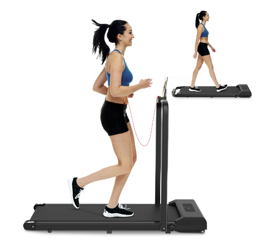 2 in 1 Foldable Electric Treadmill Space-Saving Walking Running Machine Fitness Pad