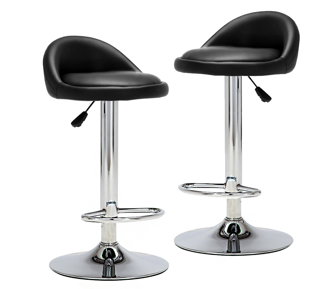 Set of 2 PU Leather Bar Stools Modern Design Black