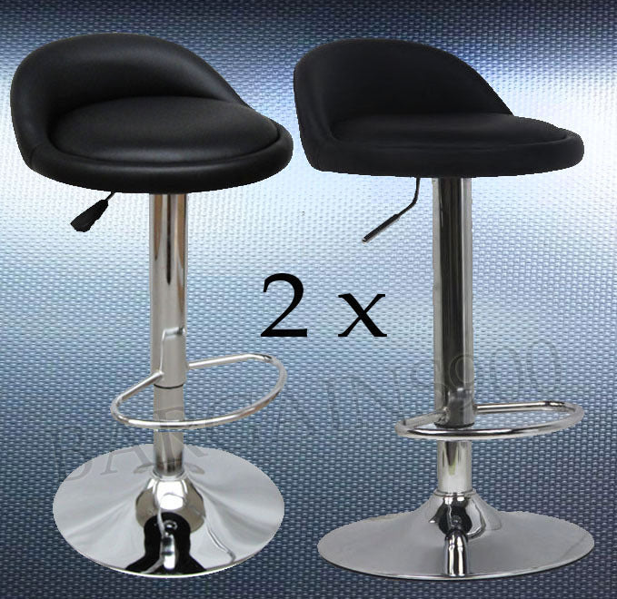 Set of 2 PU Leather Bar Stools Modern Design Black