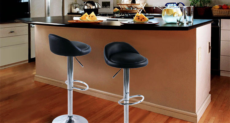 Set of 2 PU Leather Bar Stools Modern Design Black