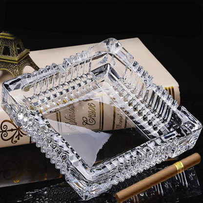 Elegant Crystal Glass Ashtray Square Shaped Tabletop Decor