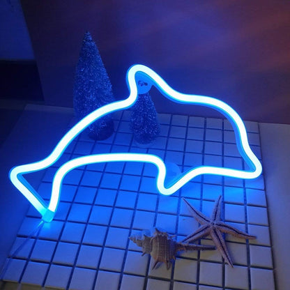 Dolphin Neon Light LED Lamp Free Standing Decor Sign