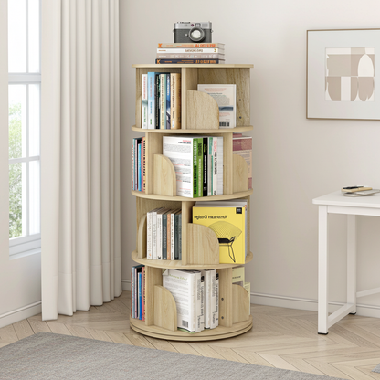4 Tier 360-Degree Rotating Display Shelf Bookcase Organizer Coastal Oak