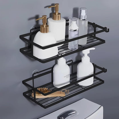 2-Piece Wall-Mounted Shower Shelf Set No-Drill Rustproof Black Design