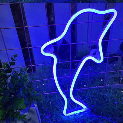 Dolphin Neon Light LED Lamp Free Standing Decor Sign