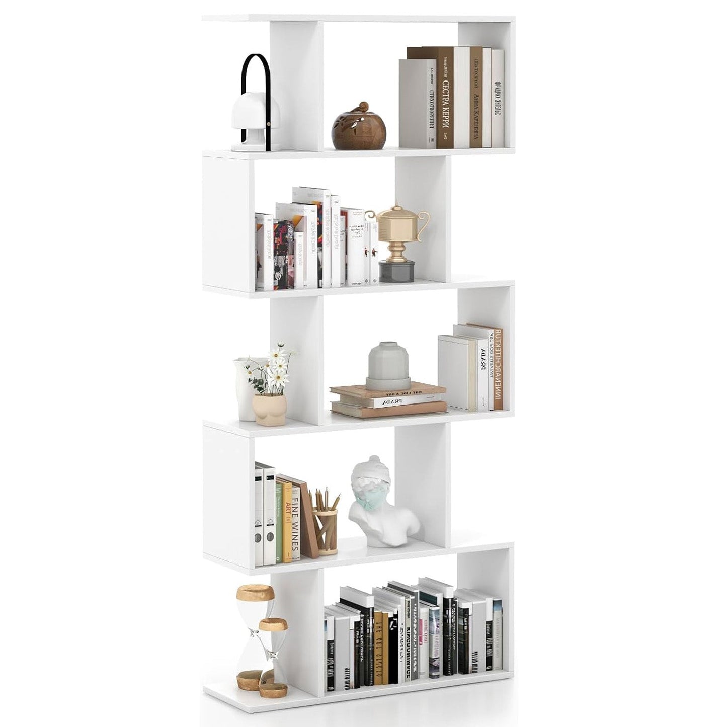 5 Tier Modern White Bookshelf Display Storage Shelving Unit Home Office