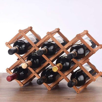 10 Bottle Wooden Wine Rack Folding Holder Bar Display Shelf Organizer