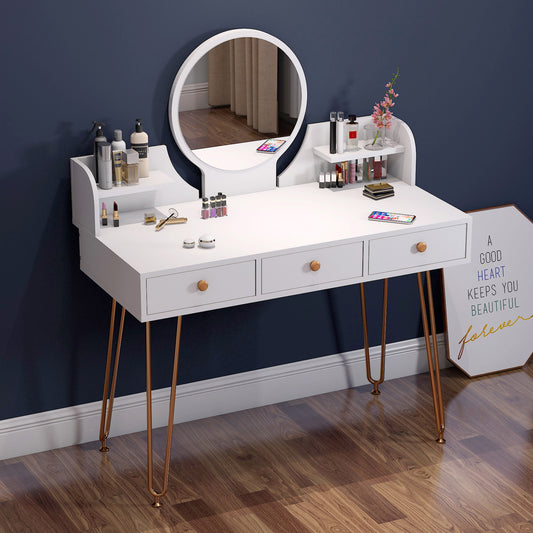 Elegant Vanity Table with Mirror and Storage Drawers for Bedroom