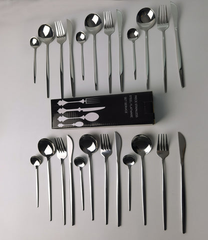 24 Piece Stainless Steel Cutlery Set Knife Fork Spoon Kitchen Tableware Silver