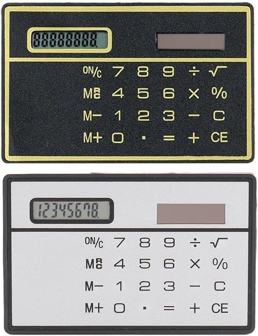 Pocket Size Solar Power Calculator Black and Silver for Wallet or Purse