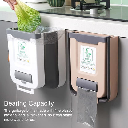 10L Foldable Hanging Kitchen Bin with Trash Bag Dispenser