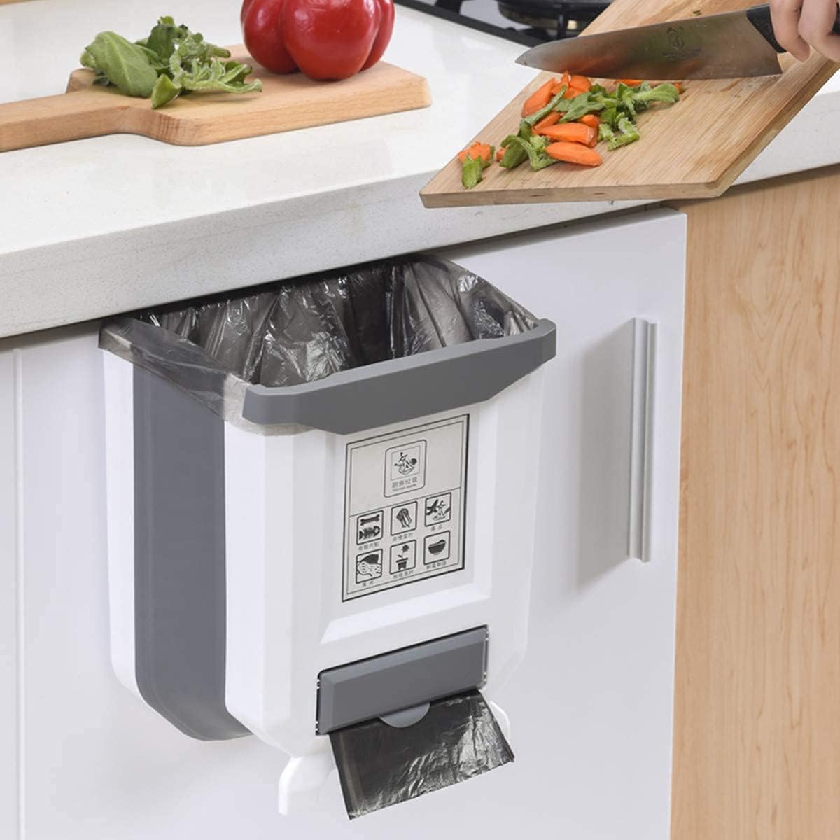 10L Foldable Hanging Kitchen Bin with Trash Bag Dispenser