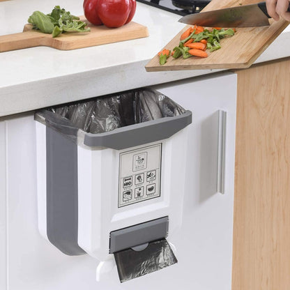 10L Foldable Hanging Kitchen Bin with Trash Bag Dispenser