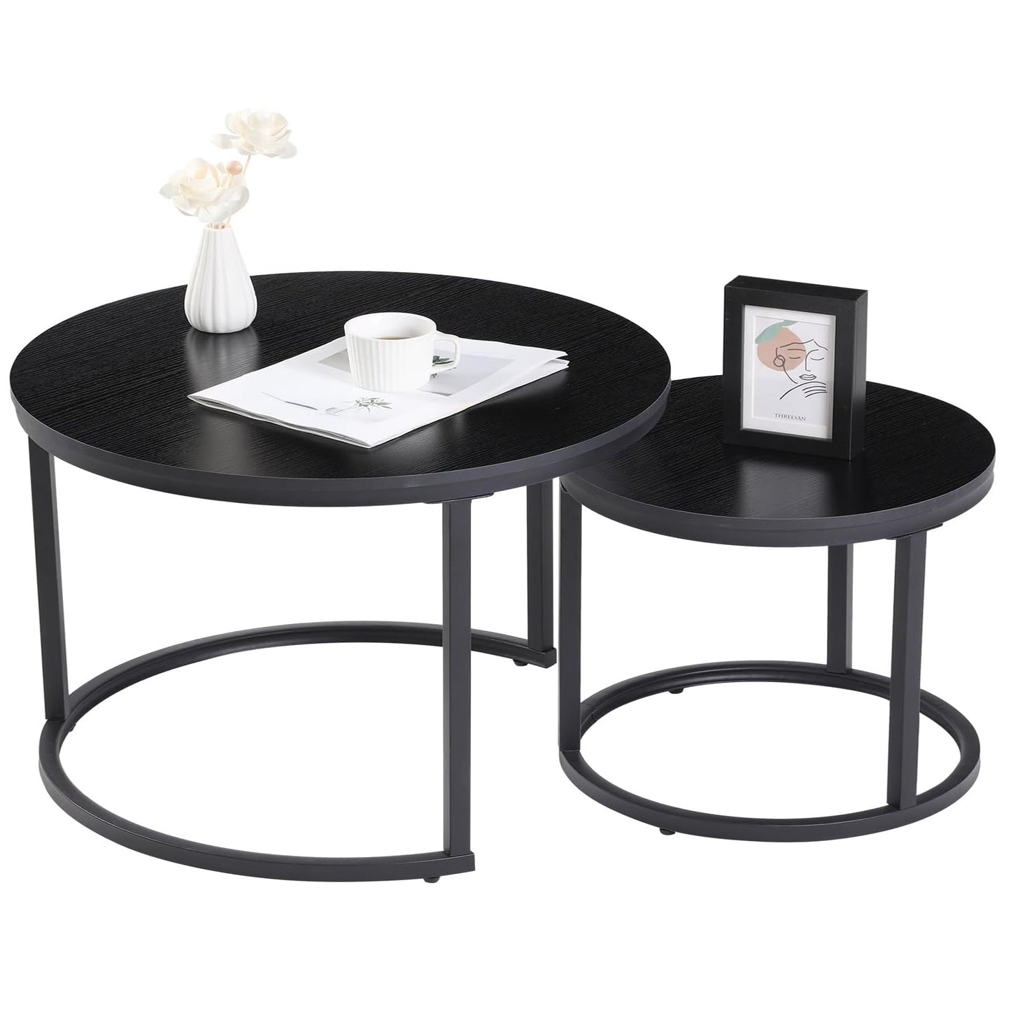 Stylish Black Nesting Coffee Tables Modern Living Room Furniture Set