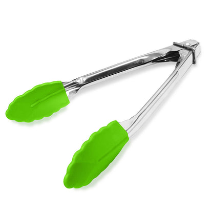 2 Pack - 18cm Stainless Steel Mini Tongs with Silicone Tips for Kitchen Green