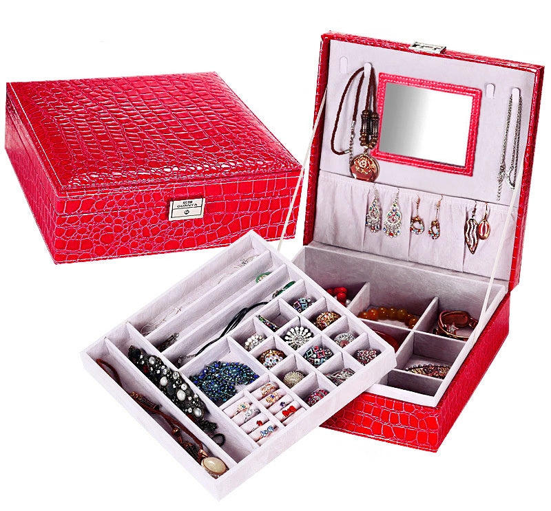 Luxury Red Crocodile Leather Jewellery Box Organiser