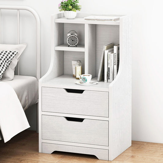 Elegant Tall 2-Drawer Bedside Table with Storage Shelves White