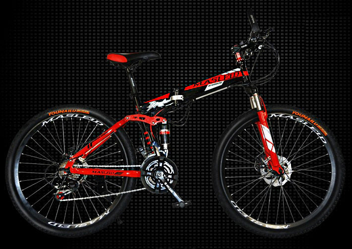 21 Speed Foldable Dual Suspension Mountain Bike Red Black