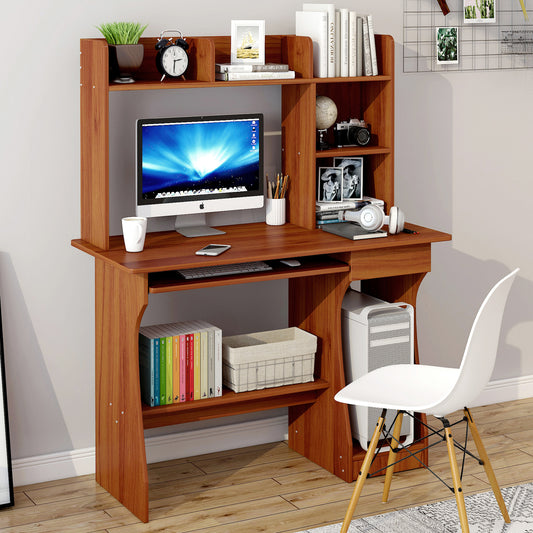 Modern Smart Office Desk with Storage Shelf and Drawer - Walnut