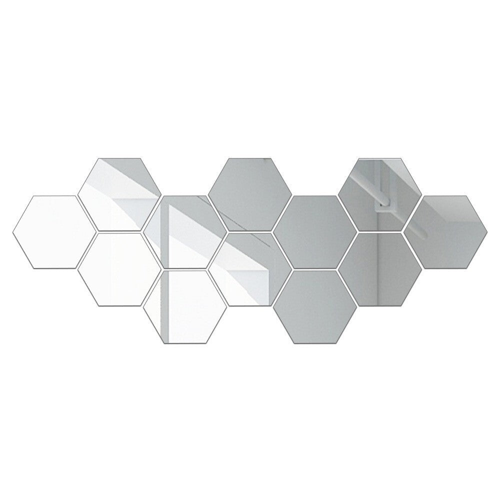 12PC Hexagonal Mirror Wall Stickers Decorative Home Art