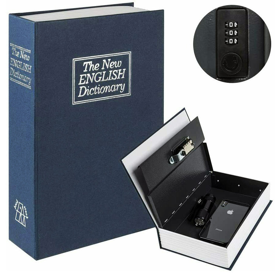 Secret Dictionary Book Safe with Combination Lock for Home Security Navy