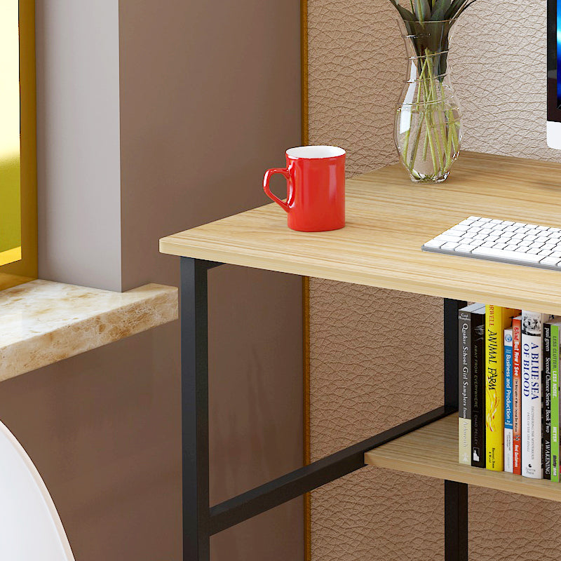 Modern Wood and Metal Computer Desk with Shelf Oak