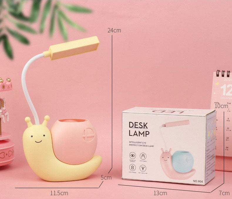 Adorable Snail LED Desk Lamp USB Rechargeable Night Light with Pen Holder