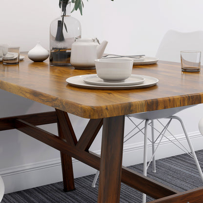 Elegant Wood and Steel Dining Table Walnut Finish