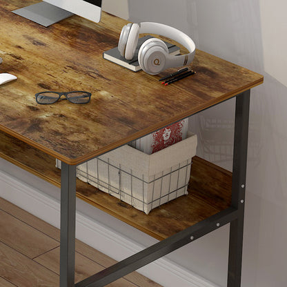 Rustic Wood and Metal Computer Desk with Storage Shelf