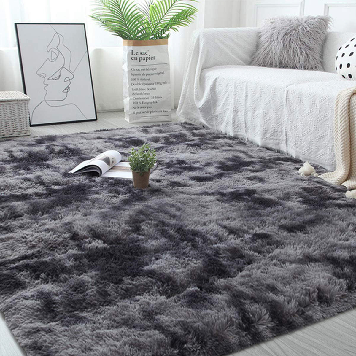 Extra Large 300 x 200 Soft Cozy Shag Rug Charcoal Grey