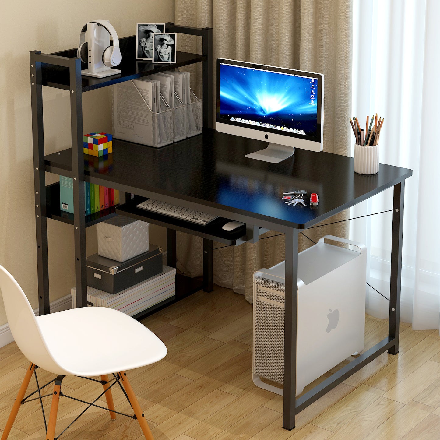 Modern Computer Desk with Storage Shelves for Home Office