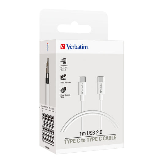 Verbatim 2m USB-C Fast Charge Sync Cable White