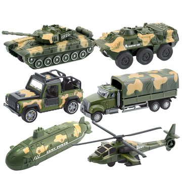 6 Pack Military Toy Set Army Vehicles Helicopter Submarine Metal Toys for Kids